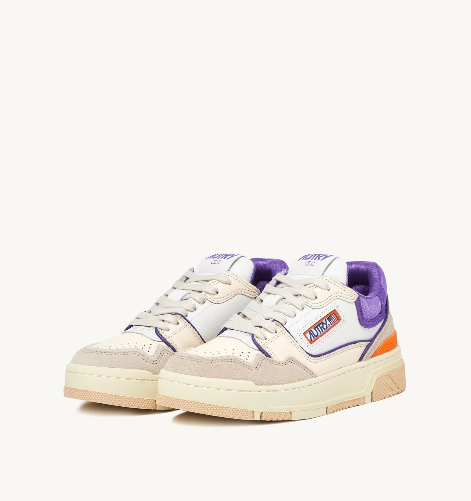 Clc^AUTRY Clc Sneakers In White And Violet Leather And Beige Suede