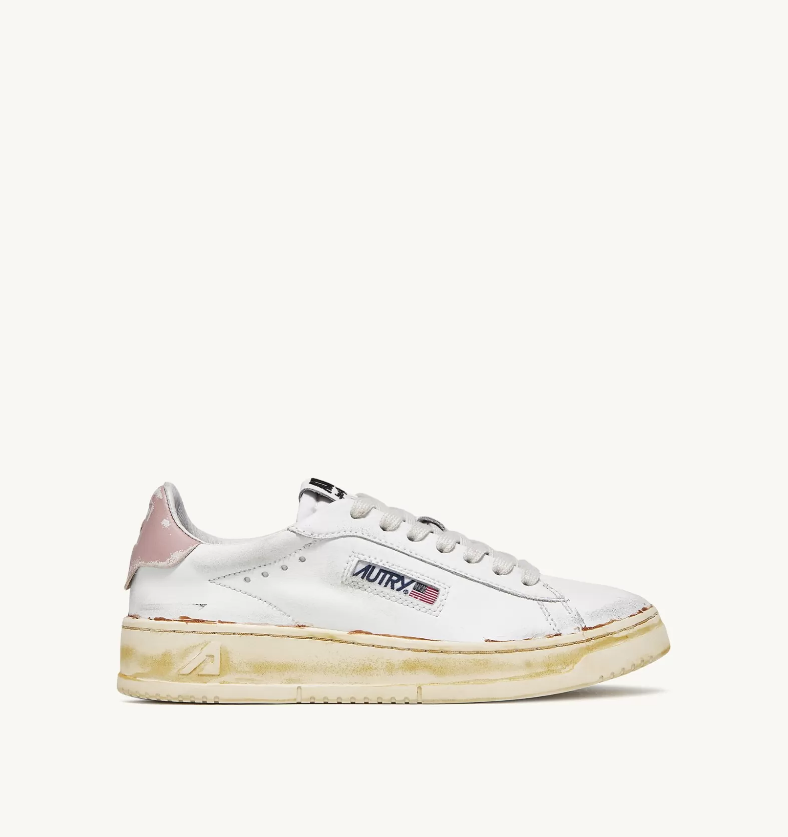 Super Vintage^AUTRY Glue-Finish Dallas Low Vintage Sneakers In Leather Color White And Powder Pink