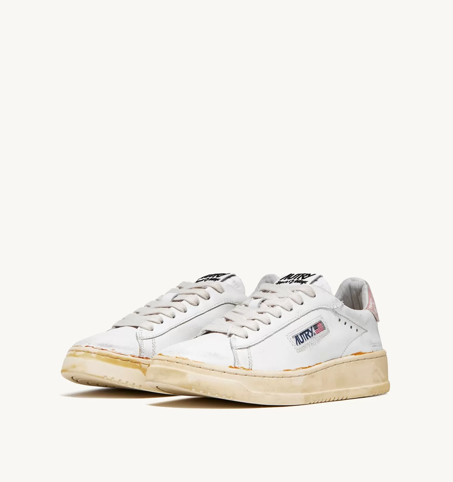 Super Vintage^AUTRY Glue-Finish Dallas Low Vintage Sneakers In Leather Color White And Powder Pink