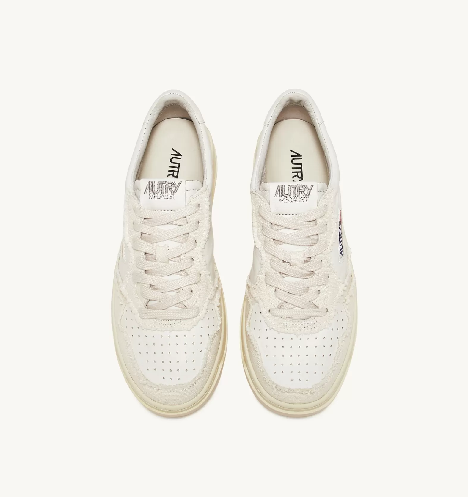 Medalist^AUTRY Medalist Low Sneakers In Soft Goatskin And Frayed Canvas Color White And Ivory White
