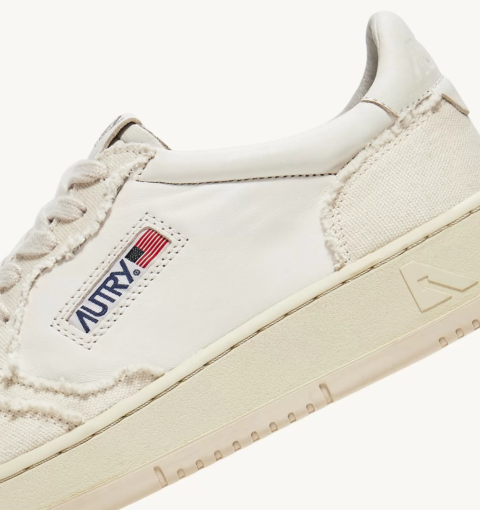 Medalist^AUTRY Medalist Low Sneakers In Soft Goatskin And Frayed Canvas Color White And Ivory White