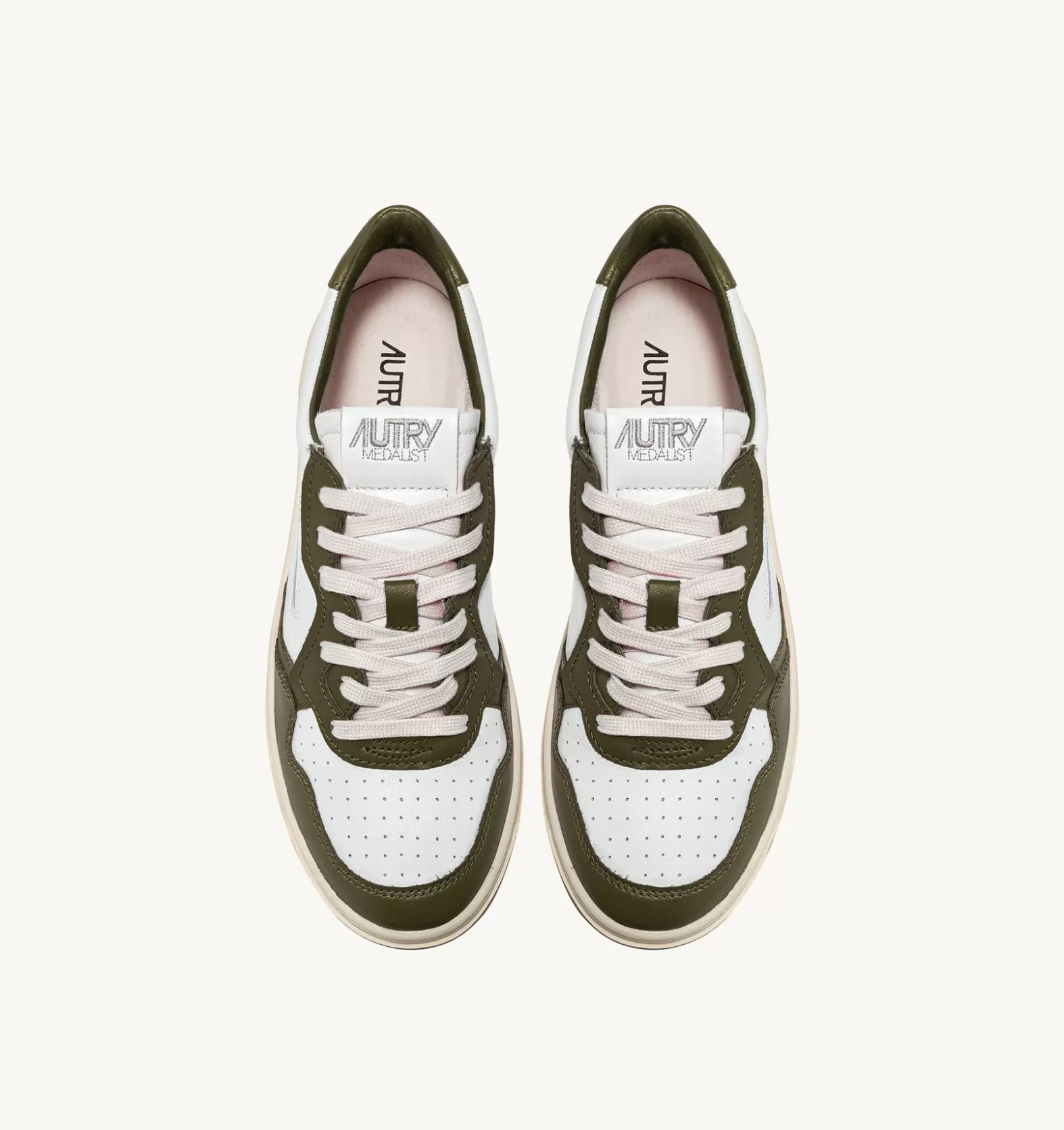 Medalist^AUTRY Medalist Low Sneakers In Two-Tone Leather Color White And Oliva