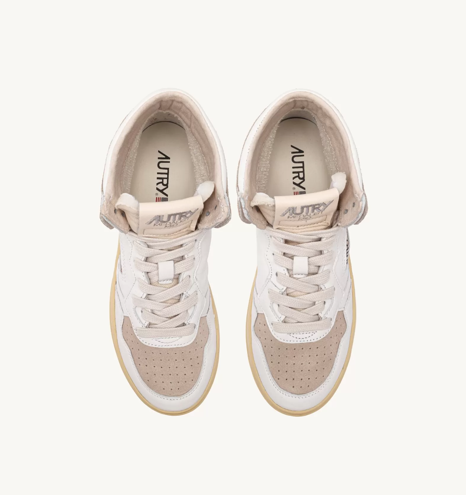 Medalist^AUTRY Medalist Mid Sneakers In White Leather And Beige Suede