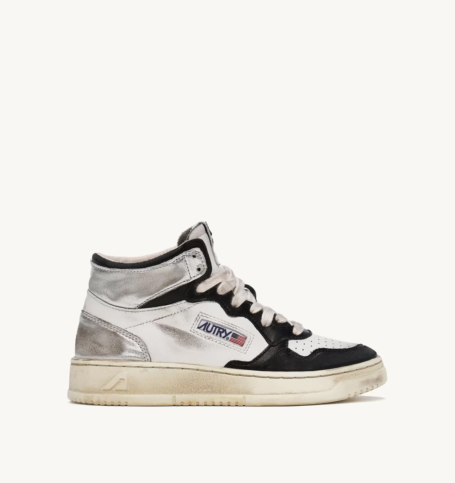Super Vintage^AUTRY Medalist Super Vintage Mid Sneakers In Leather Color White Black Silver