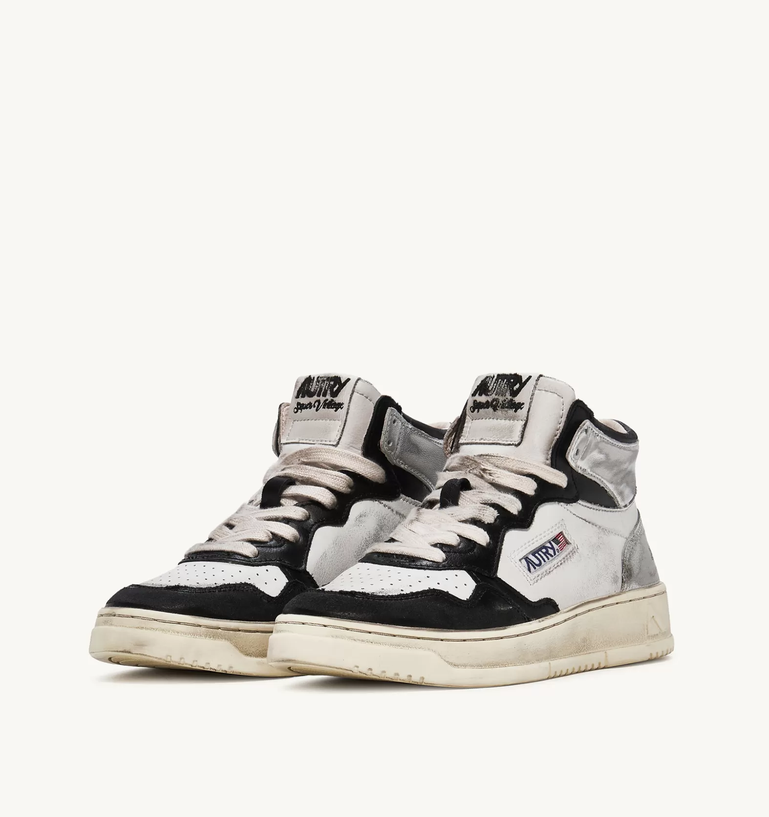 Super Vintage^AUTRY Medalist Super Vintage Mid Sneakers In Leather Color White Black Silver