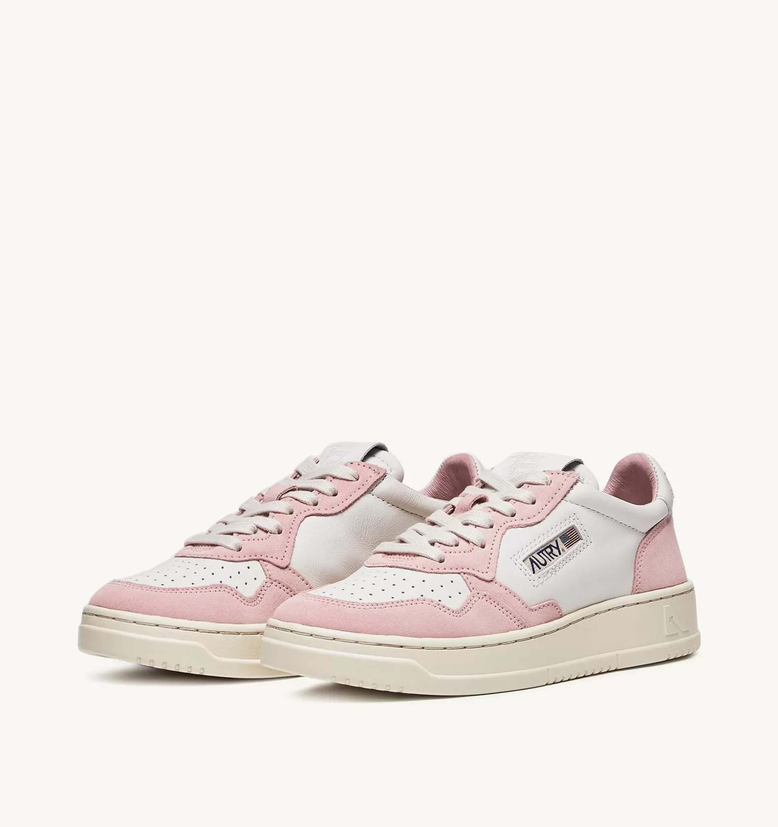 Open^AUTRY Open Low Sneakers In Leather Color White And Academy Pink