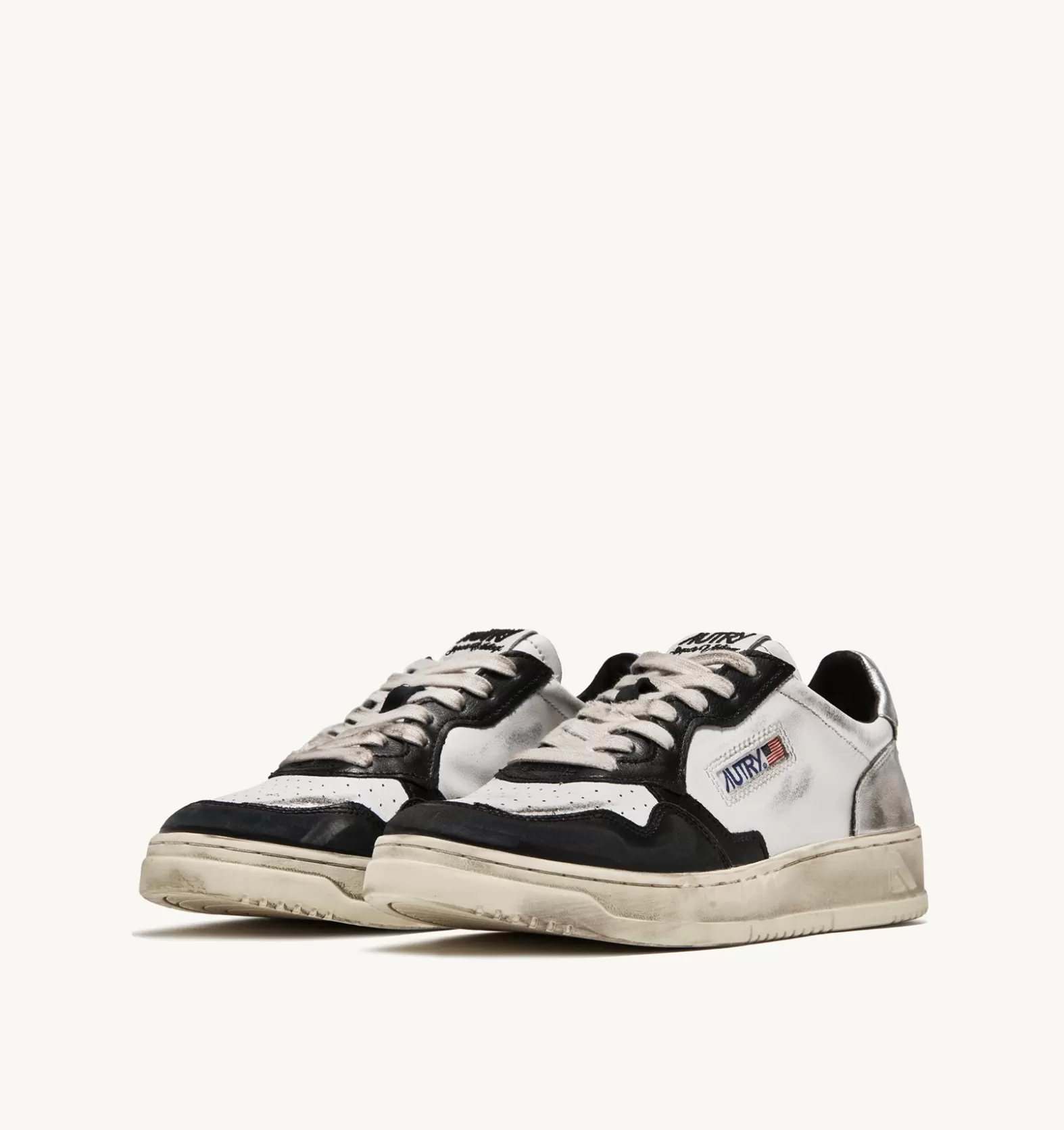 Super Vintage^AUTRY Super Vintage Low Sneakers In Leather Color White Black And Silver