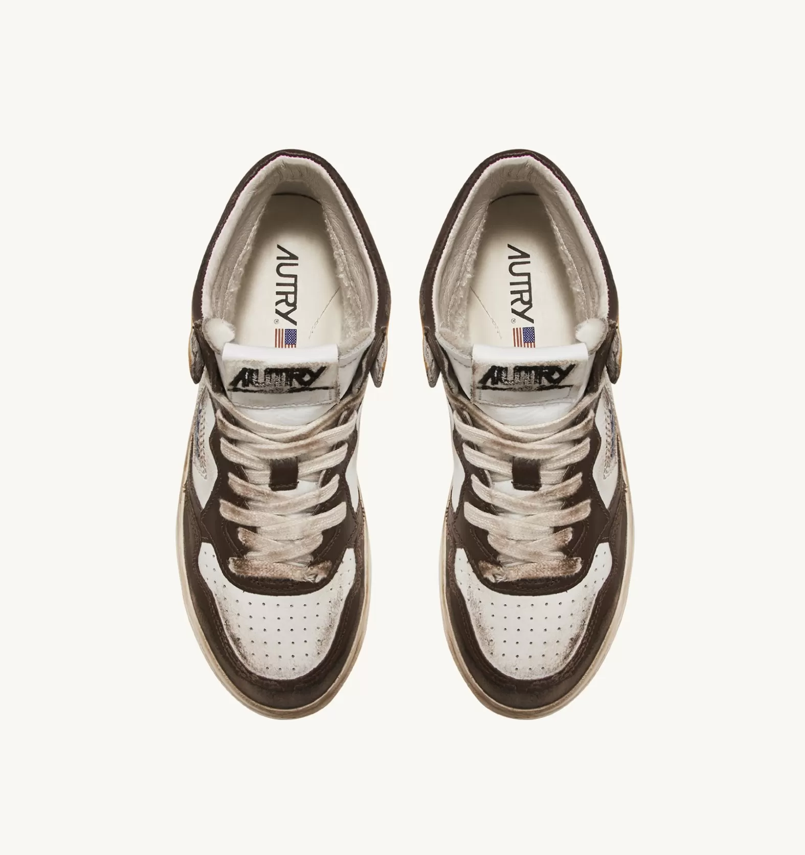 Super Vintage^AUTRY Super Vintage Mid Sneaker In White, Brown And Honey Color Leather