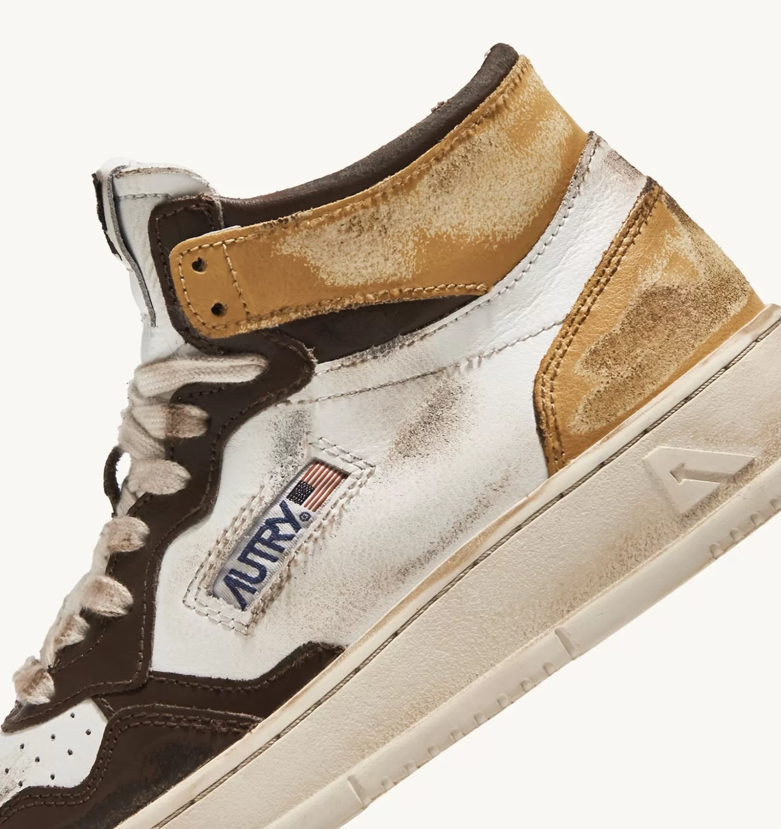 Super Vintage^AUTRY Super Vintage Mid Sneaker In White, Brown And Honey Color Leather