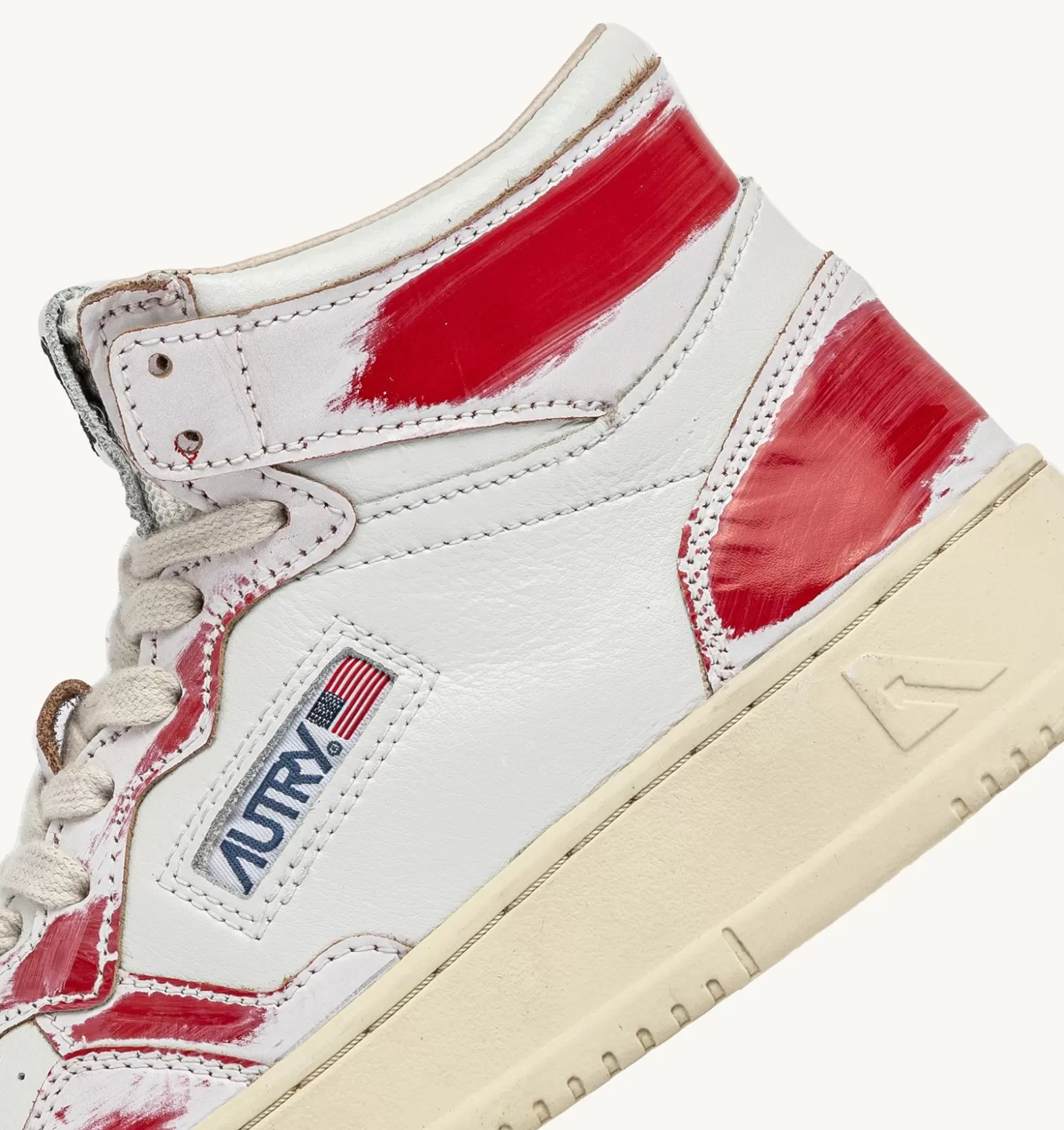 Super Vintage^AUTRY Super Vintage Mid Sneakers In Removable Effect Leather Color White And Red