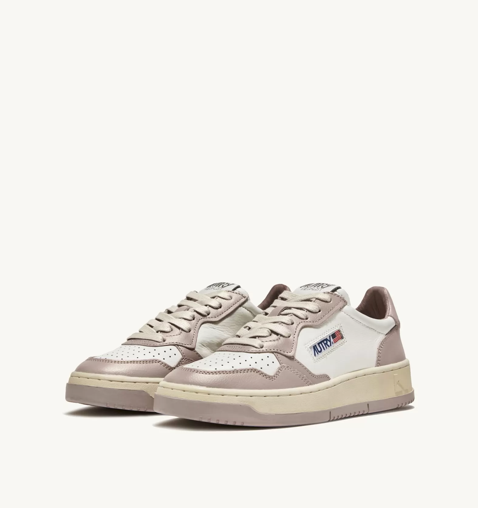 Medalist^AUTRY Two-Tone Medalist Low Sneakers In Leather Color White And Mushroom