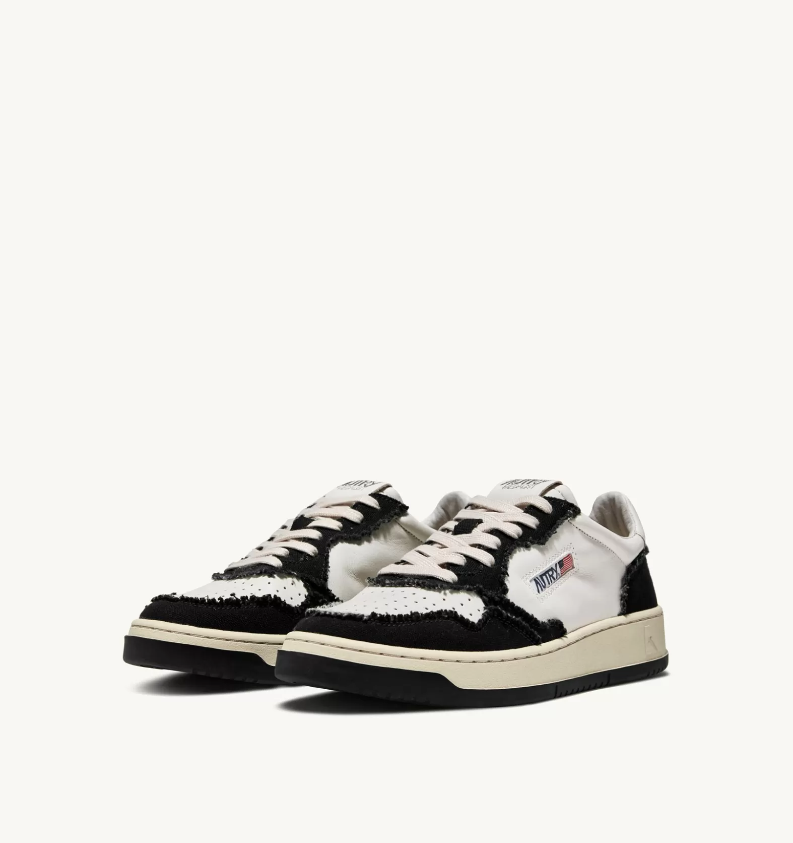 Medalist^AUTRY Two-Tone Medalist Low Sneakers In Soft Goatskin And Frayed Canvas Color White And Black